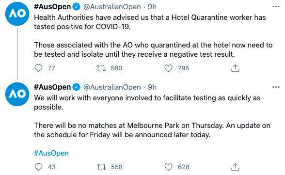 星空体育-澳网球员酒店工作人员感染新冠 热身赛暂被叫停